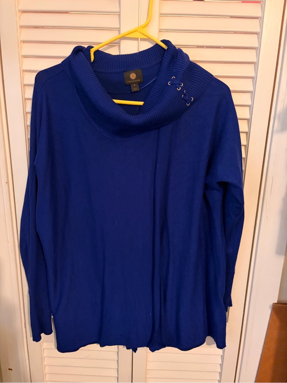 JM Collection Royal Blue Cowl Neck Wrap Sweater with Lace-Up Detail
